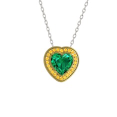 Esinti Kalp Kolye - Yeşil kuvars ve sitrin 14 ayar altın kolye (40 cm beyaz altın rolo zincir) #k92kny