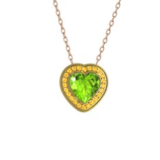 Esinti Kalp Kolye - Peridot ve sitrin 8 ayar altın kolye (40 cm rose altın rolo zincir) #khdrlt