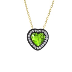 Esinti Kalp Kolye - Peridot ve pırlanta 925 ayar siyah rodyum kaplama gümüş kolye (0.264 karat, 40 cm altın rolo zincir) #kjz11q