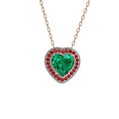 Esinti Kalp Kolye - Yeşil kuvars ve garnet 18 ayar beyaz altın kolye (40 cm rose altın rolo zincir) #kl267c