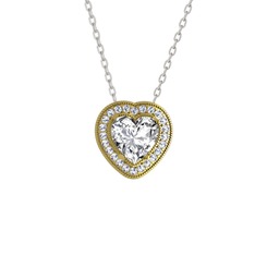 Esinti Kalp Kolye - Beyaz zirkon ve swarovski 8 ayar altın kolye (40 cm beyaz altın rolo zincir) #lgt3n7