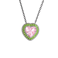 Esinti Kalp Kolye - Pembe kuvars ve peridot 8 ayar beyaz altın kolye (40 cm gümüş rolo zincir) #lqcsdl