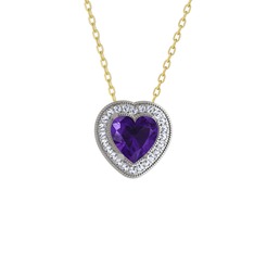 Esinti Kalp Kolye - Ametist ve swarovski 14 ayar beyaz altın kolye (40 cm altın rolo zincir) #ly6ypn
