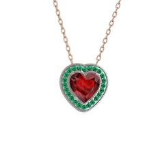 Esinti Kalp Kolye - Garnet ve yeşil kuvars 18 ayar beyaz altın kolye (40 cm rose altın rolo zincir) #m8qmai