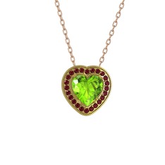 Esinti Kalp Kolye - Peridot ve kök yakut 14 ayar altın kolye (40 cm rose altın rolo zincir) #mygjot