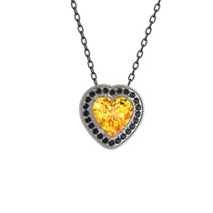 Esinti Kalp Kolye - Sitrin ve siyah zirkon 18 ayar beyaz altın kolye (40 cm gümüş rolo zincir) #ndu37n