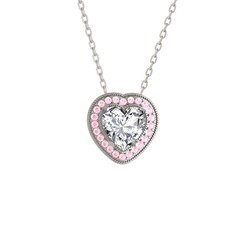 Esinti Kalp Kolye - Swarovski ve pembe kuvars 14 ayar beyaz altın kolye (40 cm gümüş rolo zincir) #nviiz7