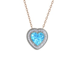 Esinti Kalp Kolye - Akuamarin ve beyaz zirkon 925 ayar gümüş kolye (40 cm rose altın rolo zincir) #nzgicq