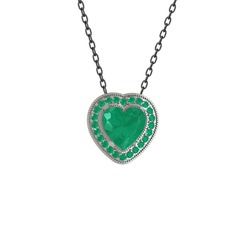 Esinti Kalp Kolye - Kök zümrüt 18 ayar beyaz altın kolye (40 cm gümüş rolo zincir) #o0fuvq