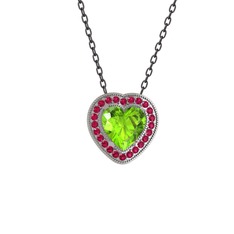 Esinti Kalp Kolye - Peridot ve rodolit garnet 18 ayar beyaz altın kolye (40 cm gümüş rolo zincir) #o2mmra