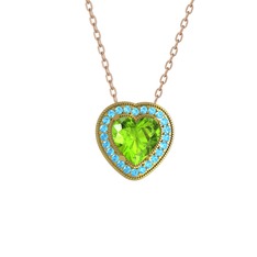 Peridot ve akuamarin 18 ayar altın kolye (40 cm rose altın rolo zincir)