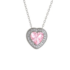 Esinti Kalp Kolye - Pembe kuvars ve pırlanta 8 ayar beyaz altın kolye (0.264 karat, 40 cm gümüş rolo zincir) #oezlti