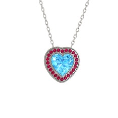 Akuamarin ve rodolit garnet 18 ayar beyaz altın kolye (40 cm gümüş rolo zincir)