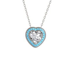 Beyaz zirkon ve akuamarin 18 ayar beyaz altın kolye (40 cm gümüş rolo zincir)