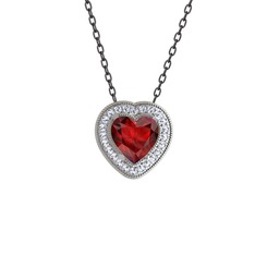 Esinti Kalp Kolye - Garnet ve swarovski 14 ayar beyaz altın kolye (40 cm gümüş rolo zincir) #ouw8g