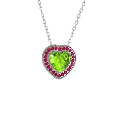 Esinti Kalp Kolye - Peridot ve rodolit garnet 18 ayar beyaz altın kolye (40 cm beyaz altın rolo zincir) #p5qoui
