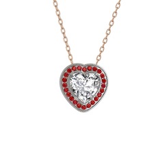 Swarovski ve garnet 8 ayar beyaz altın kolye (40 cm rose altın rolo zincir)