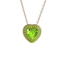 Esinti Kalp Kolye - Peridot 14 ayar altın kolye (40 cm rose altın rolo zincir) #pa1gye