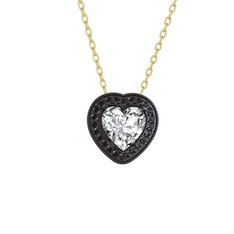 Swarovski ve siyah zirkon 925 ayar siyah rodyum kaplama gümüş kolye (40 cm gümüş rolo zincir)