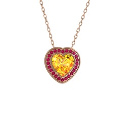 Sitrin ve rodolit garnet 14 ayar rose altın kolye (40 cm rose altın rolo zincir)