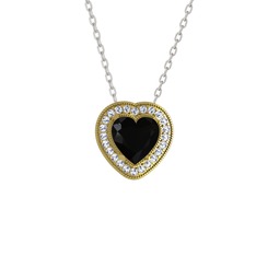 Siyah zirkon ve swarovski 925 ayar altın kaplama gümüş kolye (40 cm beyaz altın rolo zincir)