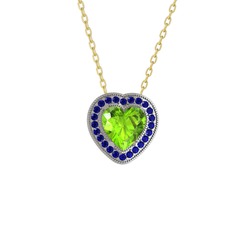 Esinti Kalp Kolye - Peridot ve lab safir 8 ayar beyaz altın kolye (40 cm altın rolo zincir) #pnnmw1