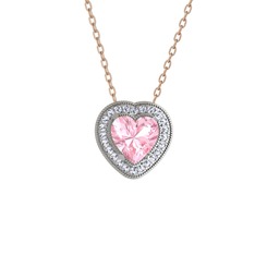 Esinti Kalp Kolye - Pembe kuvars ve swarovski 18 ayar beyaz altın kolye (40 cm rose altın rolo zincir) #pyx70f