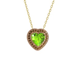 Esinti Kalp Kolye - Peridot ve dumanlı kuvars 18 ayar rose altın kolye (40 cm altın rolo zincir) #qhzhcl
