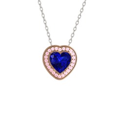 Lab safir ve pembe kuvars 925 ayar rose altın kaplama gümüş kolye (40 cm beyaz altın rolo zincir)