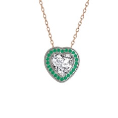 Beyaz zirkon ve kök zümrüt 18 ayar beyaz altın kolye (40 cm rose altın rolo zincir)