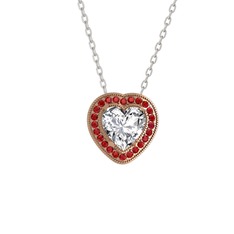 Esinti Kalp Kolye - Beyaz zirkon ve garnet 14 ayar rose altın kolye (40 cm beyaz altın rolo zincir) #rwgtzn