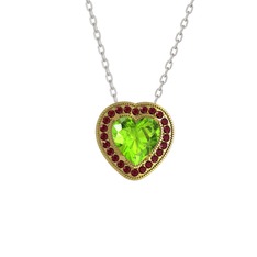 Esinti Kalp Kolye - Peridot ve kök yakut 8 ayar altın kolye (40 cm gümüş rolo zincir) #ryojwa