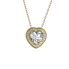 Esinti Kalp Kolye - Beyaz zirkon ve pırlanta 18 ayar altın kolye (0.264 karat, 40 cm rose altın rolo zincir) #rztgyg
