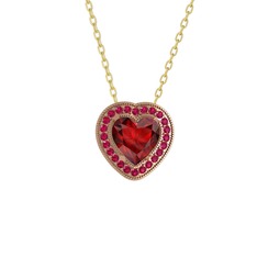 Esinti Kalp Kolye - Garnet ve rodolit garnet 8 ayar rose altın kolye (40 cm gümüş rolo zincir) #rzuj3n