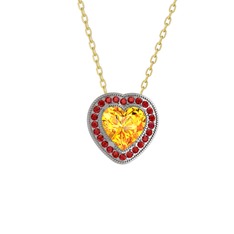 Sitrin ve garnet 18 ayar beyaz altın kolye (40 cm altın rolo zincir)