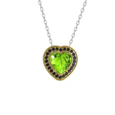 Peridot ve siyah zirkon 14 ayar altın kolye (40 cm beyaz altın rolo zincir)