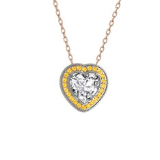 Esinti Kalp Kolye - Swarovski ve sitrin 925 ayar gümüş kolye (40 cm rose altın rolo zincir) #u12e8t