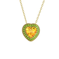 Esinti Kalp Kolye - Sitrin ve peridot 8 ayar altın kolye (40 cm altın rolo zincir) #u8uymt