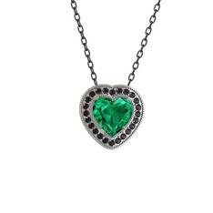 Esinti Kalp Kolye - Yeşil kuvars ve siyah zirkon 8 ayar beyaz altın kolye (40 cm gümüş rolo zincir) #ubdrwq