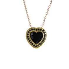 Esinti Kalp Kolye - Siyah zirkon 14 ayar altın kolye (40 cm gümüş rolo zincir) #ufkoct