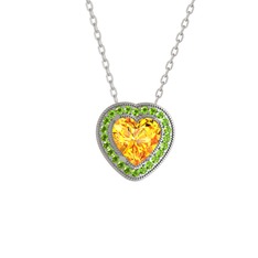 Esinti Kalp Kolye - Sitrin ve peridot 18 ayar beyaz altın kolye (40 cm beyaz altın rolo zincir) #uowogc