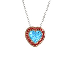Akuamarin ve garnet 14 ayar rose altın kolye (40 cm beyaz altın rolo zincir)