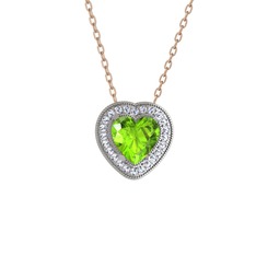 Peridot ve swarovski 8 ayar beyaz altın kolye (40 cm rose altın rolo zincir)