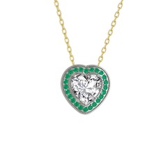 Esinti Kalp Kolye - Beyaz zirkon ve kök zümrüt 8 ayar beyaz altın kolye (40 cm altın rolo zincir) #wcifbg