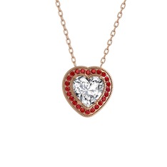 Beyaz zirkon ve garnet 18 ayar rose altın kolye (40 cm gümüş rolo zincir)