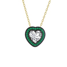 Swarovski ve yeşil kuvars 925 ayar siyah rodyum kaplama gümüş kolye (40 cm altın rolo zincir)