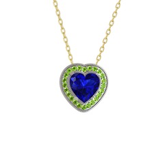 Lab safir ve peridot 14 ayar beyaz altın kolye (40 cm altın rolo zincir)
