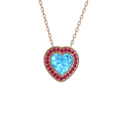 Esinti Kalp Kolye - Akuamarin ve rodolit garnet 14 ayar rose altın kolye (40 cm rose altın rolo zincir) #wgwt9c