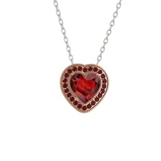 Garnet ve kök yakut 925 ayar rose altın kaplama gümüş kolye (40 cm gümüş rolo zincir)