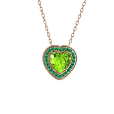 Esinti Kalp Kolye - Peridot ve yeşil kuvars 14 ayar rose altın kolye (40 cm rose altın rolo zincir) #win55p